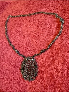 Vintage 1970’s Amway Spanish Scroll necklace- silver tone/pewter in color